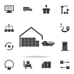 Departure of cars from a warehouse icon. Detailed set of logistic icons. Premium graphic design. One of the collection icons for websites, web design, mobile app