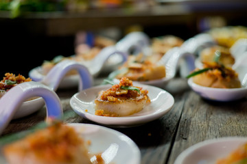 buffet food, catering food party at restaurant, mini canapes, snacks and appetizers, wedding celebration