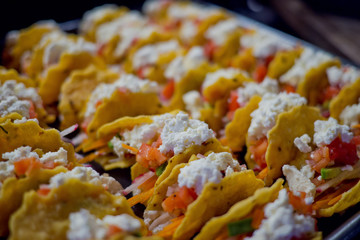 buffet food, catering food party at restaurant, mini canapes, snacks and appetizers, wedding celebration