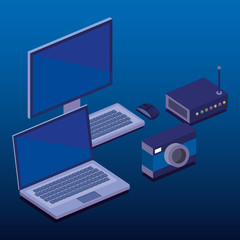digital technology isometrics icons vector illustration design
