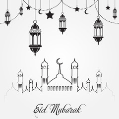 Eid Mubarak greeting card for Islam holiday. Vector