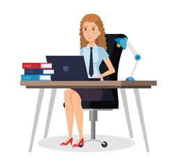 businesswoman sitting in the office vector illustration design