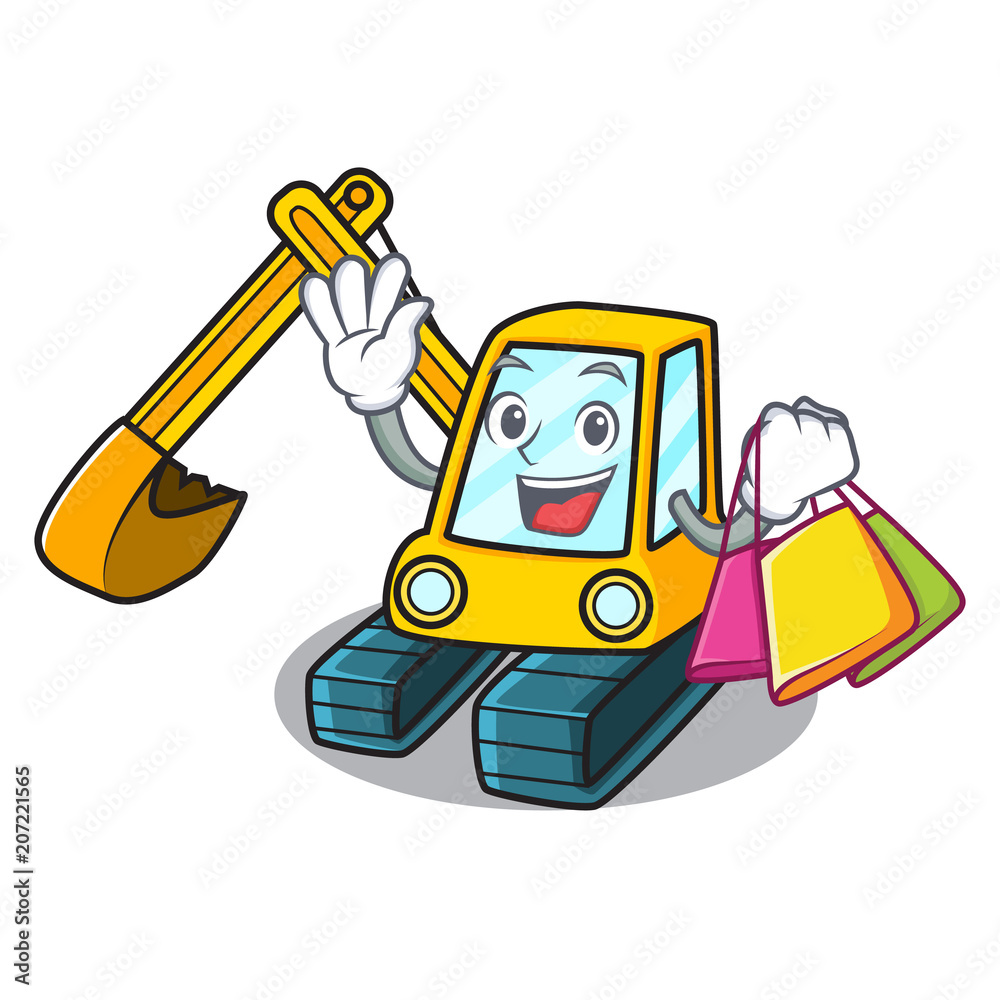 Sticker shopping excavator character cartoon style