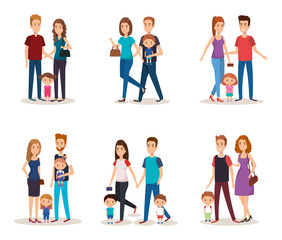 Fototapeta premium fathers and mothers with kids characters vector illustration design