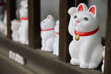 Maneki-neko lucky cats at Goutokuji Shrine, Tokyo, Japan - obrazy, fototapety, plakaty