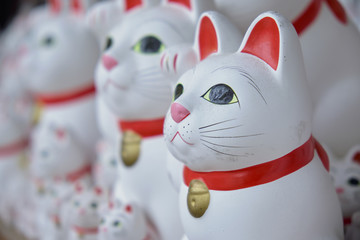 Maneki-neko lucky cats at Goutokuji Shrine, Tokyo, Japan
