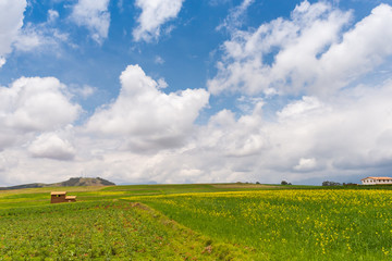 Rural landscape from the mountains between Cusco and Urubamba, in Peru