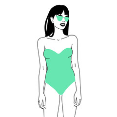 Beautiful woman wearing a swimsuit. Line art vector illustration eps 10