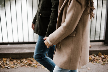 Couple Holding Hands Walking in Park 