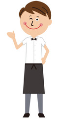 ポップな飲食店のウェーターがご案内