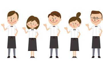 ポップな飲食店のウェーターとウェートレスのグループが案内