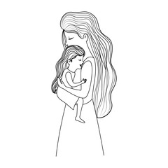 mother lifting daughter characters vector illustration design