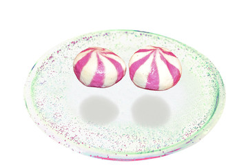 White and pink fish ball on dish to creative for design and decoration isolate on background.Copy space.
