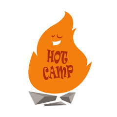 Hot camp logo.Vector illustration.Cartoon style.Bonfire.