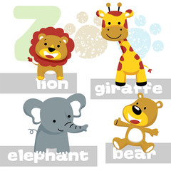 funny animals cartoon vector with its names