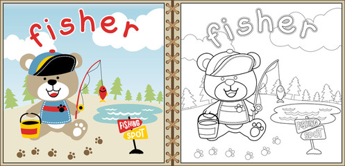 Fototapeta premium little fisher cartoon vector, coloring page or book. eps 10