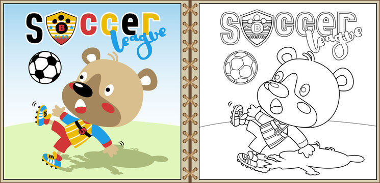 funny soccer player cartoon vector, coloring page or book. eps 10