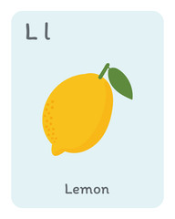 Vegetable and fruit english alphabet. L letter. Lemon vector illustration.