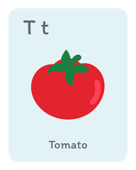 Vegetable and fruit english alphabet. T letter. Tomato vector illustration.