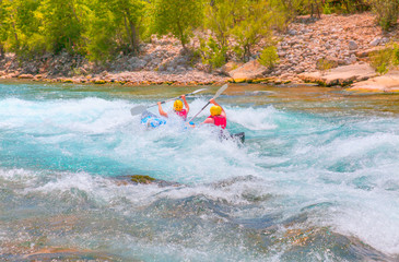  Water rafting on the rapids of koprucay river . Koprucay River is most popular rafters in Turkey