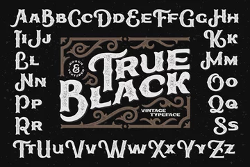 Tuinposter Bold rough typeface with decorative textured ornate © gleb_guralnyk