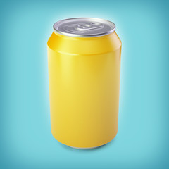 3d render of yellow aluminium can on a light blue background