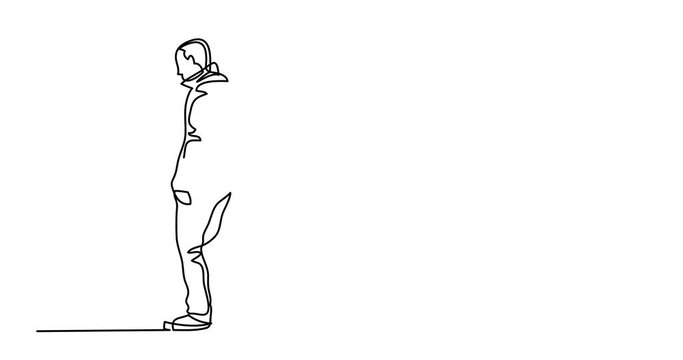 Self drawing animation of continuous line drawing of lonely walking man