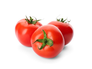 Fresh ripe red tomatoes on white background