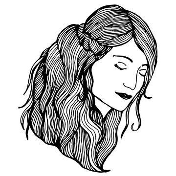 recommend clip art: Dreaming girl with closed eyes, loose hair vector illustration