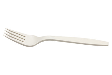 plastic fork isolated on white background - obrazy, fototapety, plakaty