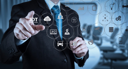 Businessman hand pressing an imaginary button