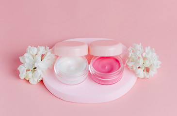 Cosmetic and lilac flowers