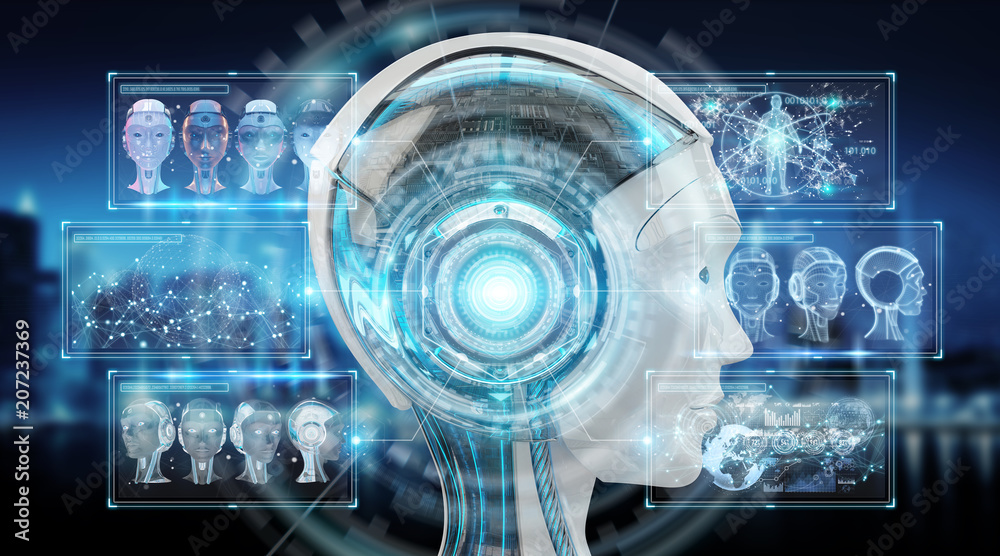 Fototapete digital artificial intelligence cyborg interface 3d rendering