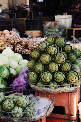 Artichokes and other vegetables on the market