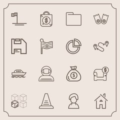 Modern, simple vector icon set with architecture, cardboard, business, bag, finance, up, sale, cosmonaut, office, concept, spacesuit, ocean, baja, space, profile, yacht, beach, science, person icons