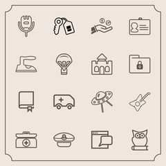 Modern, simple vector icon set with coin, encyclopedia, security, box, ufo, medical, rescue, book, space, spaceship, bird, library, hand, aid, money, hat, key, sign, communication, technology icons