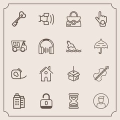 Modern, simple vector icon set with security, music, profile, business, musical, internet, building, fashion, estate, telephone, leather, bag, protection, mobile, violoncello, door, technology icons