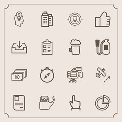 Modern, simple vector icon set with currency, presentation, touch, building, camera, south, business, steam, identity, hand, target, lens, hot, microphone, kitchen, click, cash, money, id, card icons