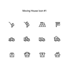 moving house and relocation icon set design. simple clean monoline illustration.