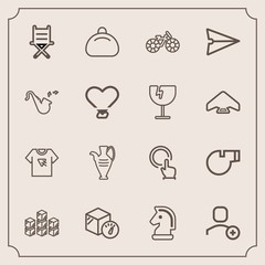 Modern, simple vector icon set with fashion, storehouse, style, object, distribution, bike, account, delete, vase, leather, weight, tshirt, seat, finger, sport, package, furniture, hand, storage icons