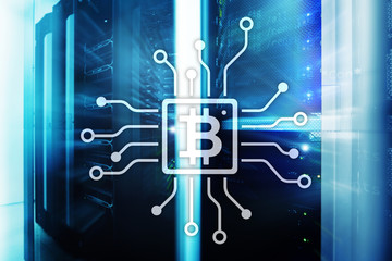 Bitcoin, Blockchain concept on server room background.?
