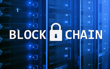 Blockchain technology Concept on server background. Data encryption.