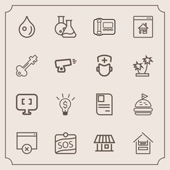 Modern, simple vector icon set with personal, online, card, real, pc, abstract, store, estate, page, laptop, water, house, laboratory, id, rain, business, office, customer, stationary, cart, sos icons
