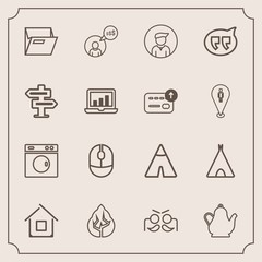 Modern, simple vector icon set with computer, clean, carnival, party, building, tea, kitchen, forest, drink, kettle, architecture, nature, freelance, paper, tree, boy, adventure, outdoor, mouse icons