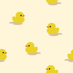 Seamless pattern little yellow duck toy on the beach.printing wallpaper.vector illustration