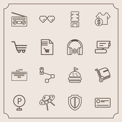 Modern, simple vector icon set with work, baggage, luggage, bag, finance, location, payment, glasses, car, travel, shield, bread, lot, sound, urban, space, protect, computer, point, fashion, sun icons