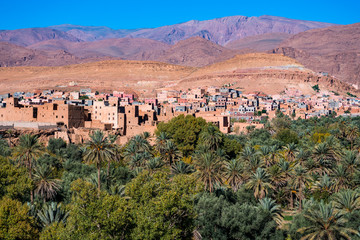 Fototapeta na wymiar Landscape view of Atlas mountains and oasis around Douar Ait Boujane village in Todra gorge in Tinghir, Morocco