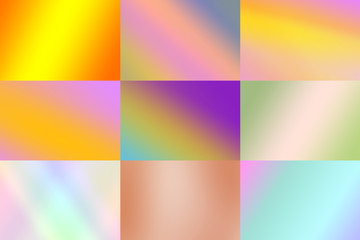 Set of 9 Multicolor Abstract blurred gradient. Empty space for text and design