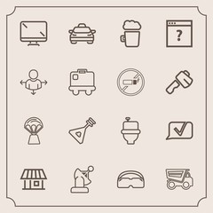 Modern, simple vector icon set with travel, restroom, musical, home, dumper, beer, satellite, air, transportation, display, technology, tipper, chat, building, balloon, sky, bar, toilet, page icons