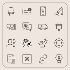 Modern, simple vector icon set with award, fishing, key, cash, money, banking, house, alarm, plan, water, road, pool, task, time, door, work, closed, location, winner, first, reel, personal, map icons